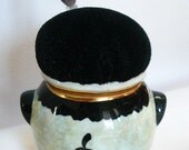 Vintage Delft Signed Hand Painted Repurposed Pincushion with Black Velvet by Practical Elegance