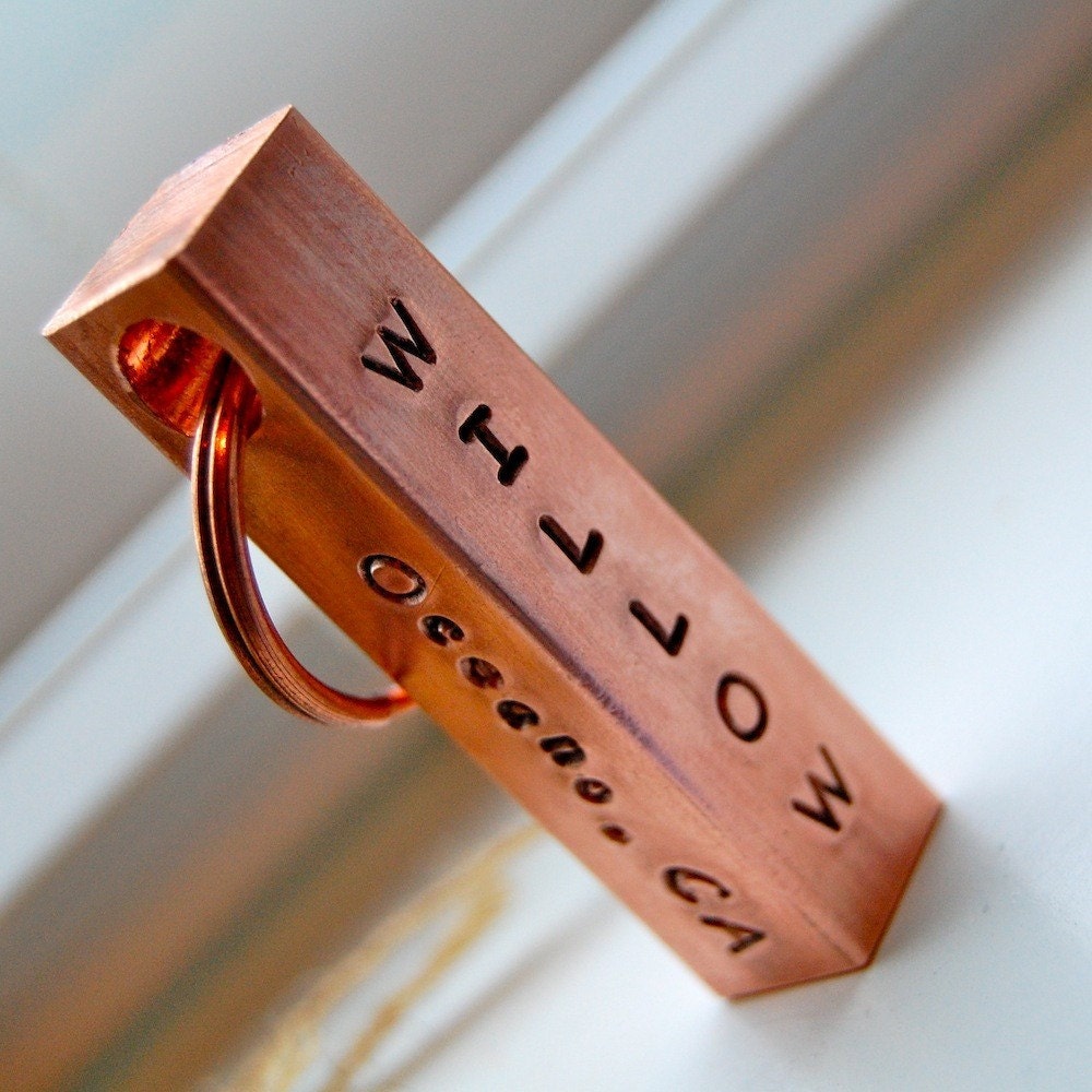 XL Pet ID Bar in copper - personalized pet tag