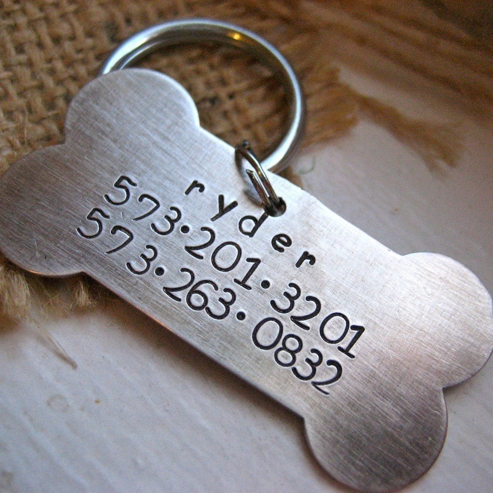 Give a dog a bone - custom personalized pet ID tag in aluminum