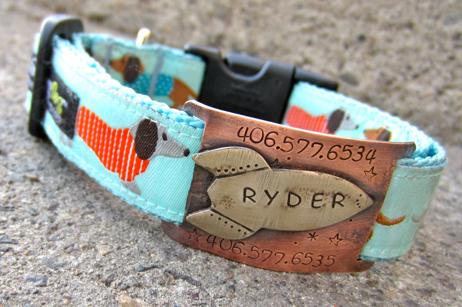 Custom pet ID quiet collar tag - for 1 1/2" collars - The Rocket