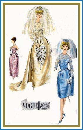 Vintage 60s Vogue Special Design 4298 Elegant Strapless Bridal Gown w/ Bell Skirt, Detachable Train,and Veil Size 12 Bust 32 UNCUT
