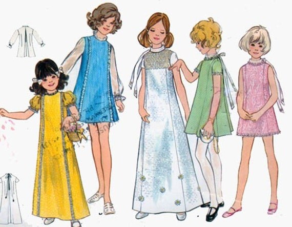 Vintage 60s Sewing Pattern Butterick 5775 Girls MOD A Line Dress in Mini or Maxi Lengths Size 8