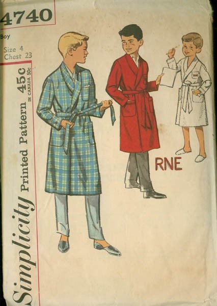 Vintage 50s Sewing Pattern Simplicity 4740 Boys Robe with Alphabet Transfer Size 4