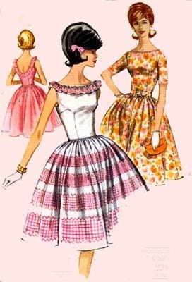 Vintage 60s McCalls 6223 Rockabilly Fitted Midriff Ruffled Bateau neckline with Low U shaped back Dress Size 11