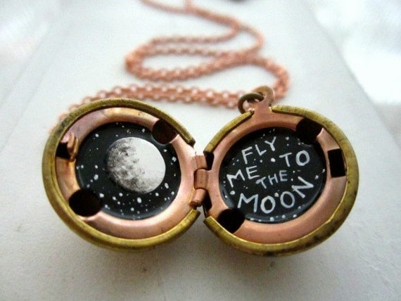 Fly Me to the Moon, Please  -  Hand-painted Locket