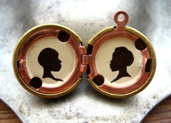 Custom Silhouette Portraits - Hand-painted in Oil - Personalized Jewelry - Vintage Brass Locket