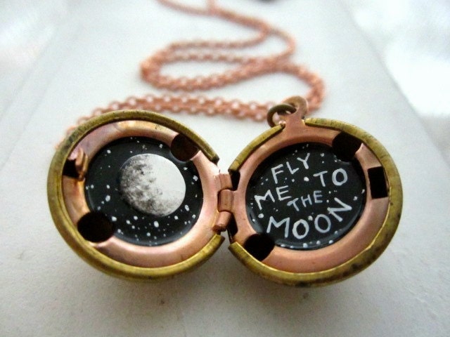 Fly Me to the Moon, Please - Hand-painted Locket