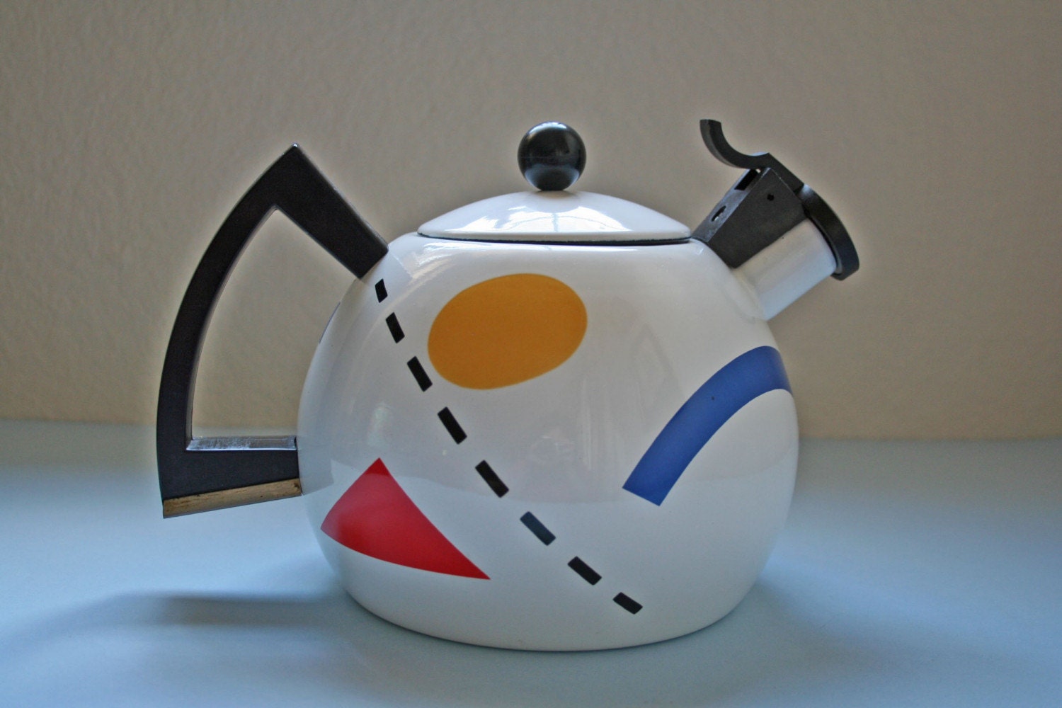 funky 70s teapot/ tea kettle with enamel and by ModishVintage