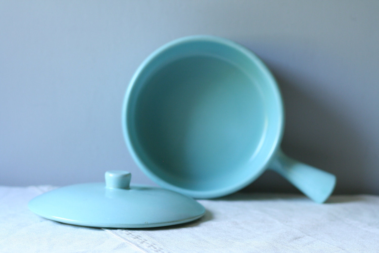 S A L E ///    vintage light blue pottery lidded casserole