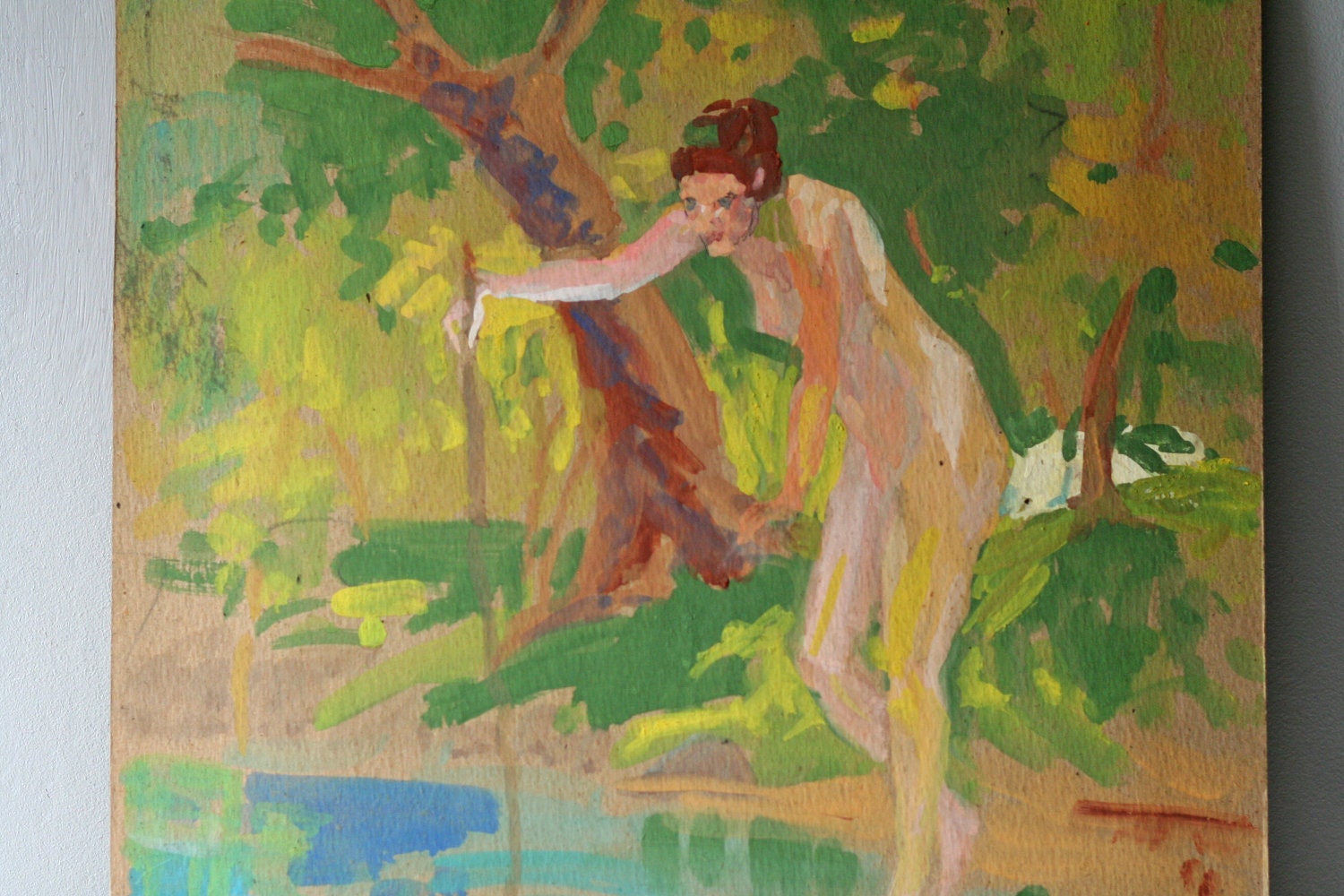 original nude watercolor on board
