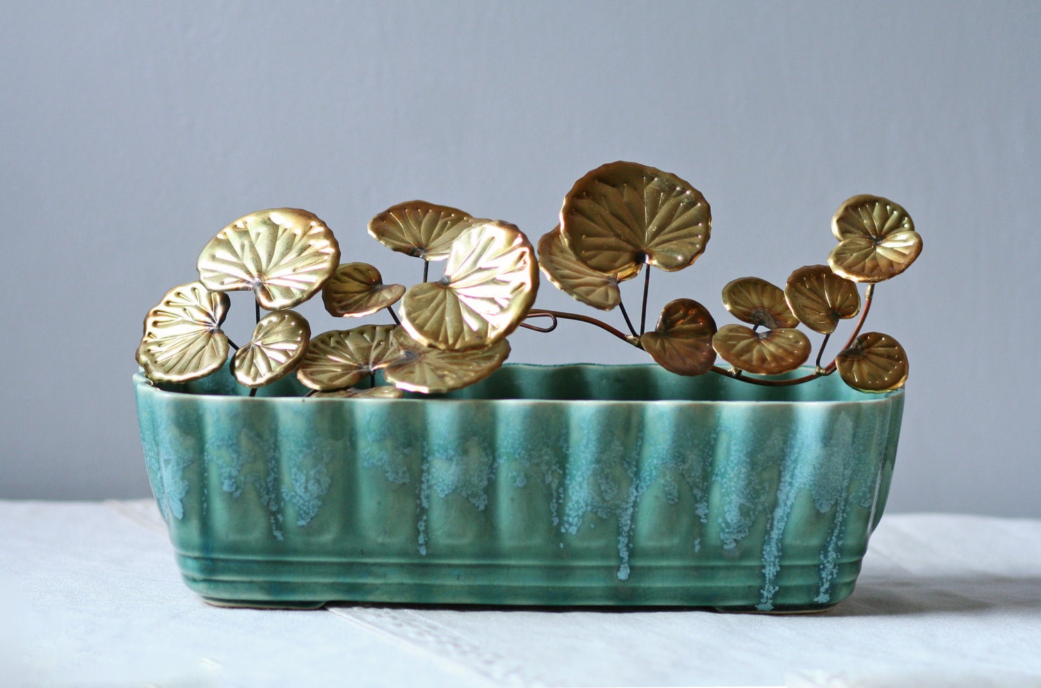 green glazed USA pottery vase planter / desk accessory