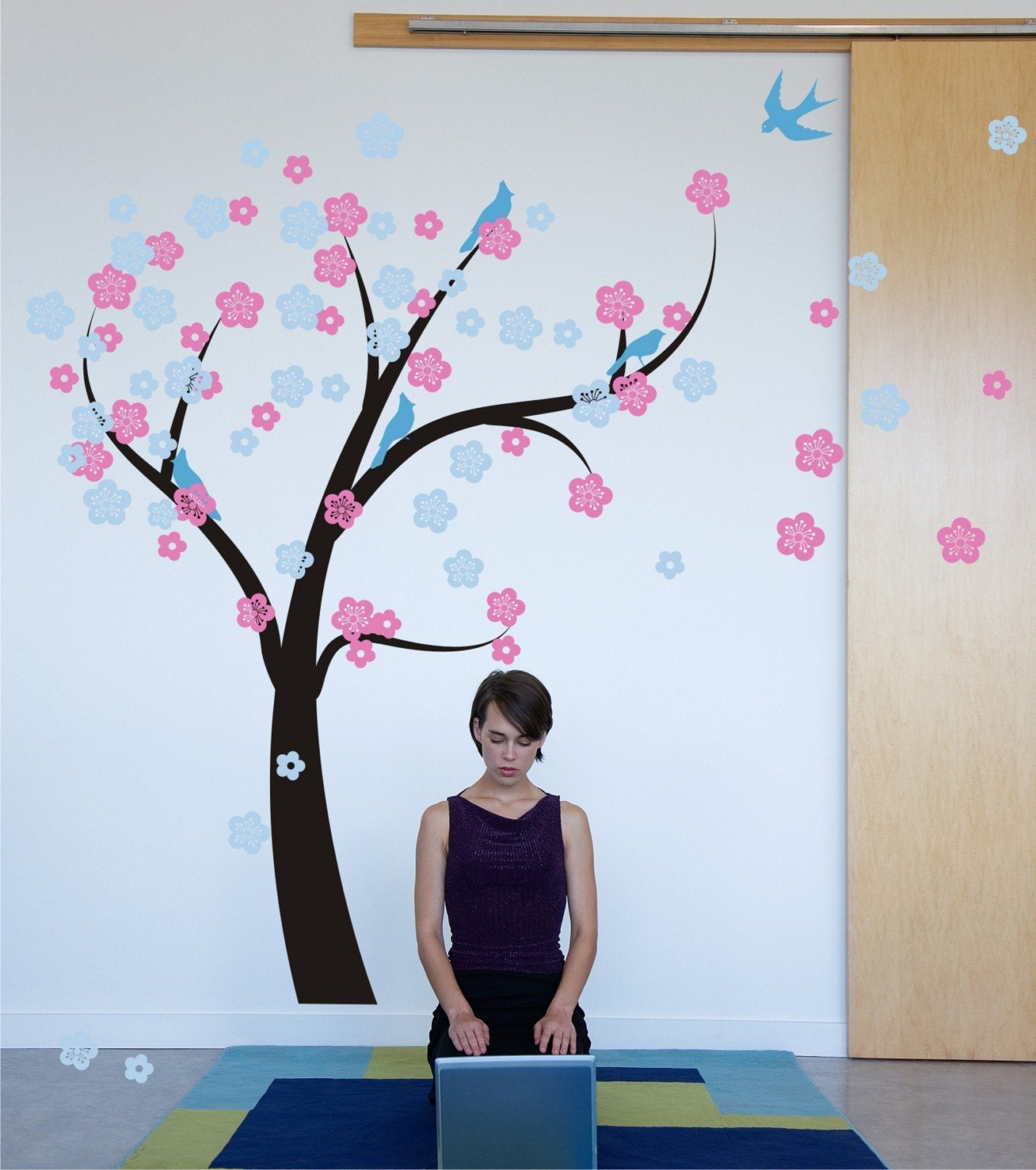 Vinyl Wall Art Tree with Blowing Blossoms Wall Decal for your Home