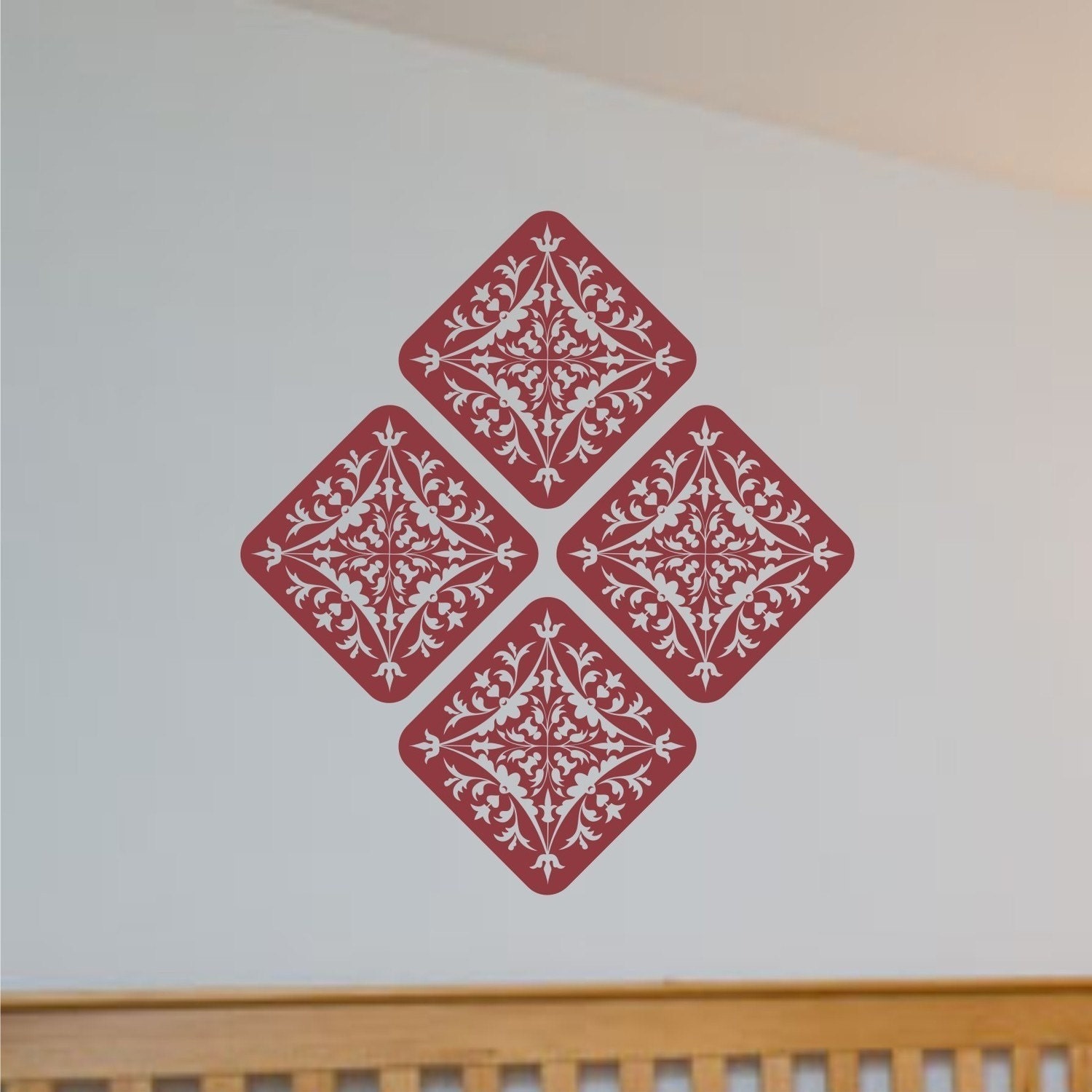 Wall Decal 4 Square Floral Motif Wall Grouping Vinyl Wall Art Decal Sticker