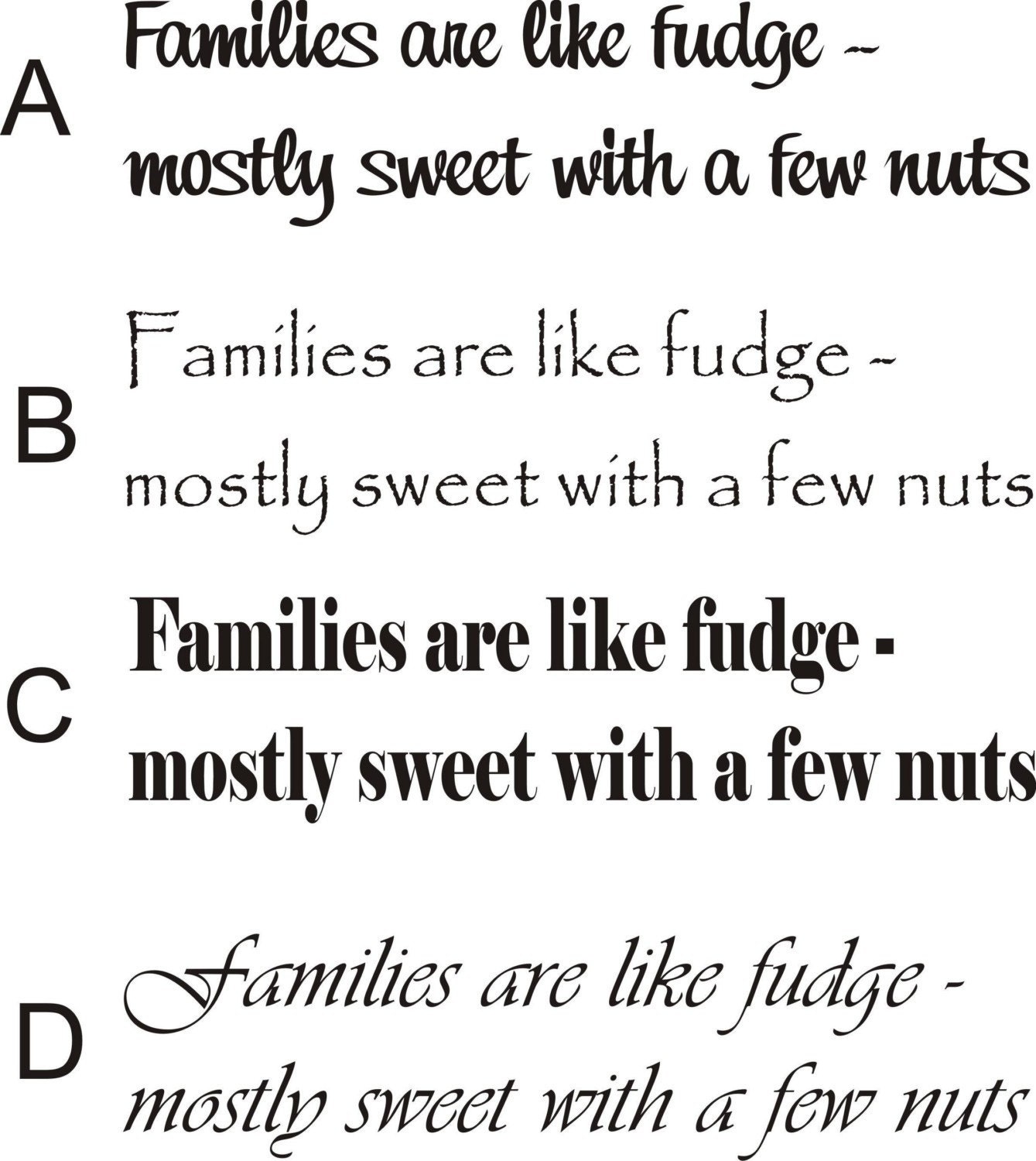 Families are like Fudge mostly sweet, with a few nuts Wall Quote Decal Wall Art Sticker Graphic Vinyl Lettering