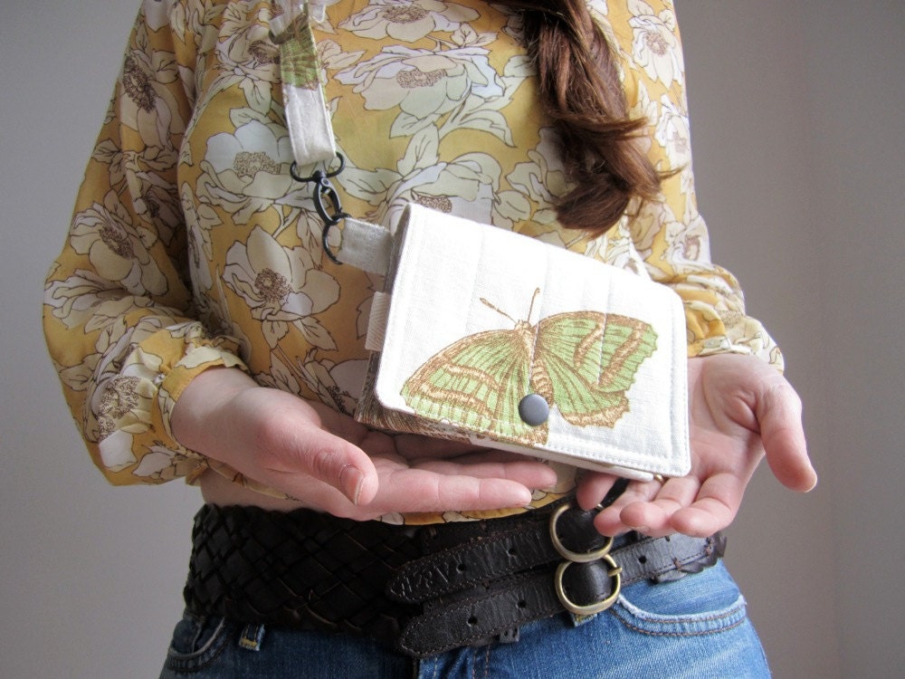 Utility fanny pack Waist mini messenger bicycle pouch butterfly moth Made to Order