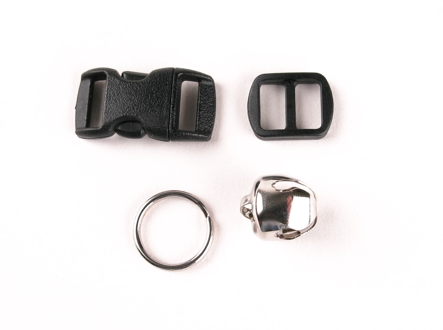 Cat Collar Hardware Set - Nylon Breakaway Buckle with Nickel Bell and Split Ring