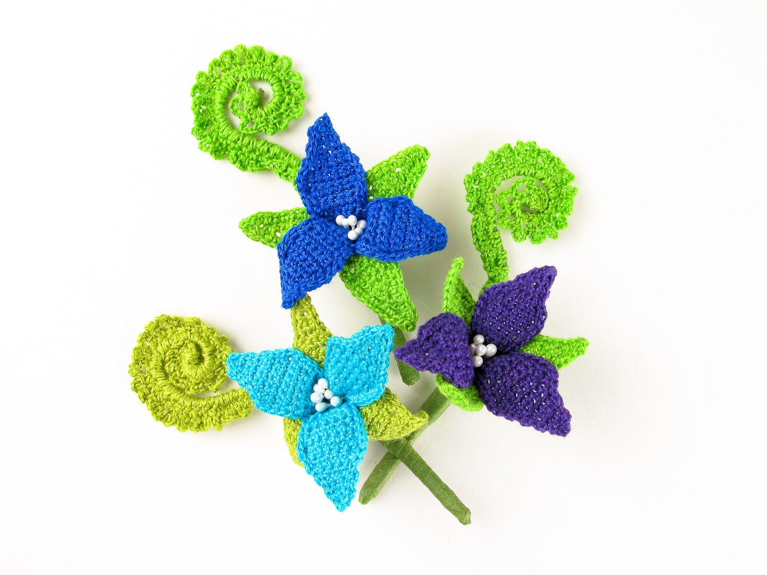 Crochet Flower Boutonniere Trillium and Fiddlehead Fern Pattern PDF Digital Download DIY Pattern