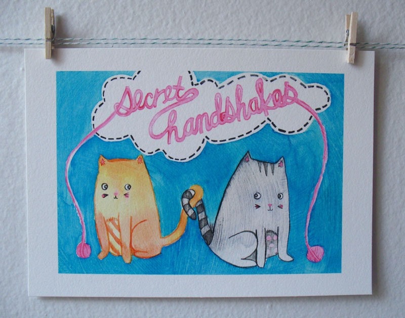 Kitty Cat Secret Handshakes 5x7 Fine Art Print