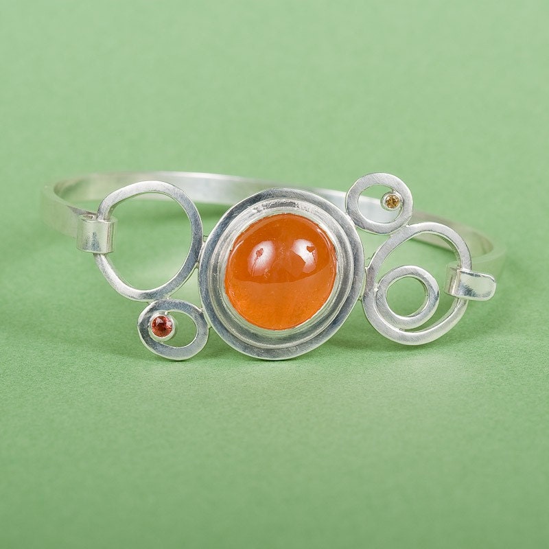 Orange Garnet Dream with sapphires, bracelet, hinge cuff, orange, yellow, gemstones, Spessarite