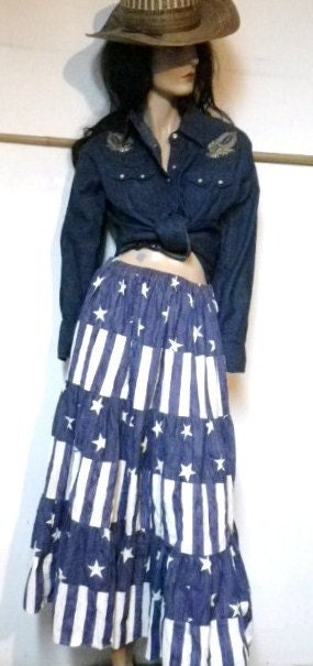 Western Skirt Size S-M-L-XL Vintage 70s Billings Stars Stripes Fourth of July