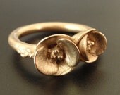 Peach Gold Poppies - Handsculpted, Cast Ring in Solid 14K PEACH Gold - Ready to Ship (Sizes 6.75 to 7.5)