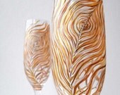Albino Peacock Feather Wedding Champagne Toasting Flutes--Set of 2 Personalized Flutes