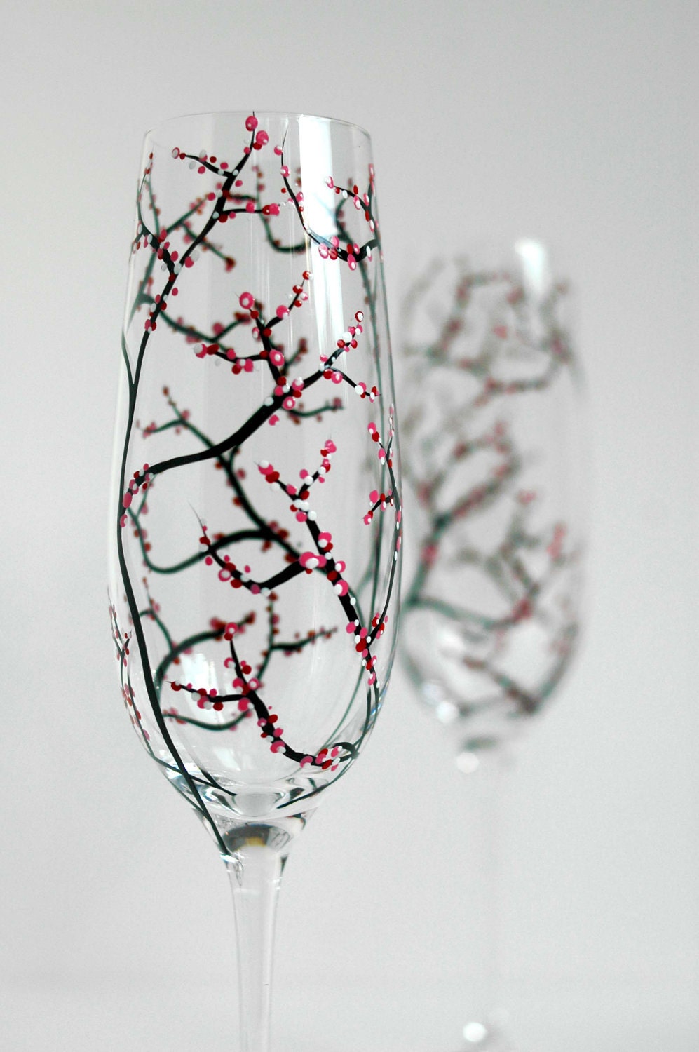 Personalized Tree Branch Wedding Toasting Flutes - Set of 2 Customized Hand Painted Champagne Flutes