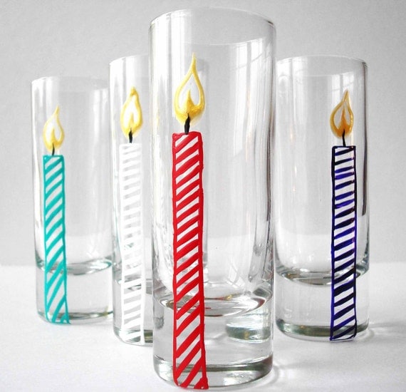 Happy Birthday Candle Shot Glasses--Set of 4