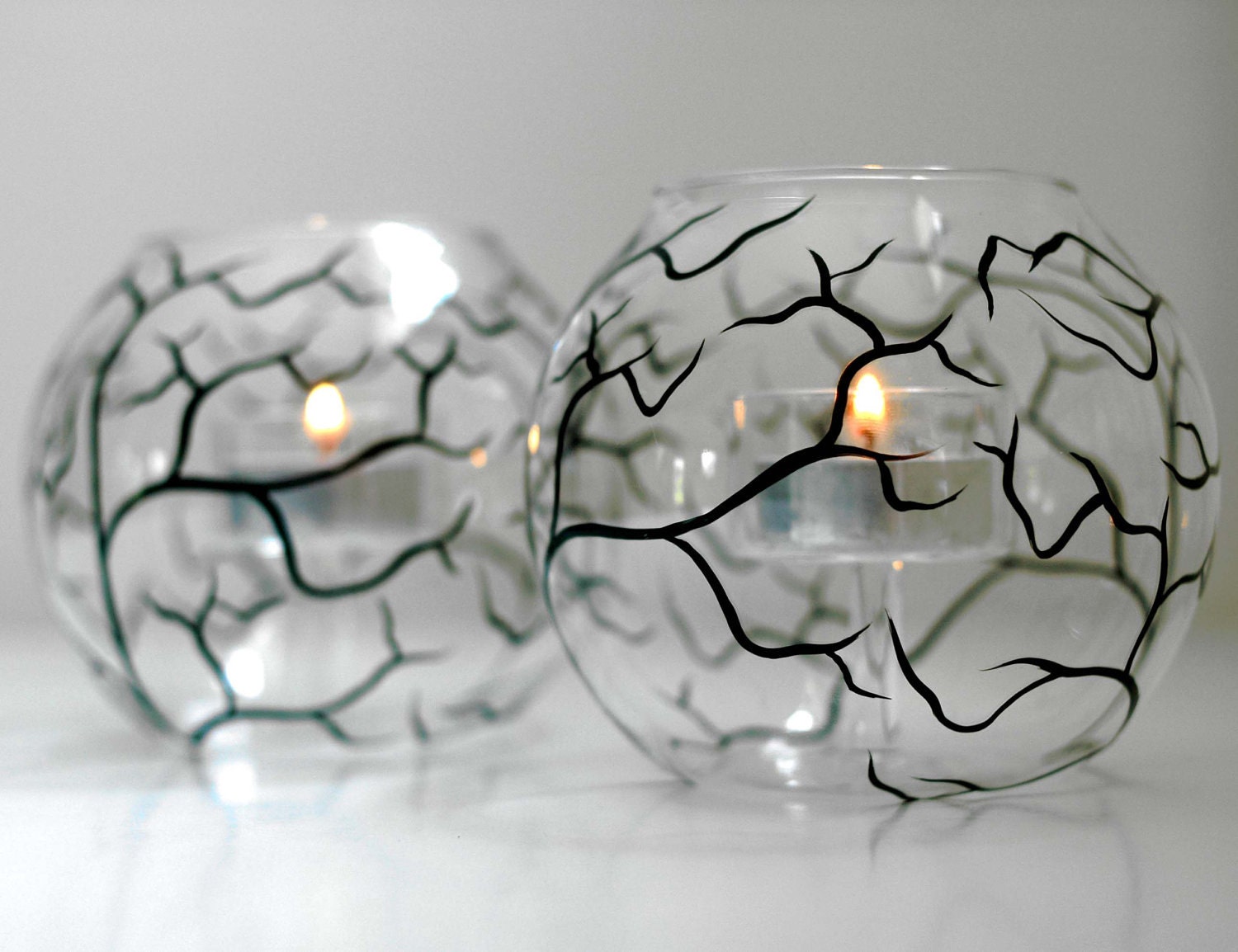 Black Tree Glass Candle Holder
