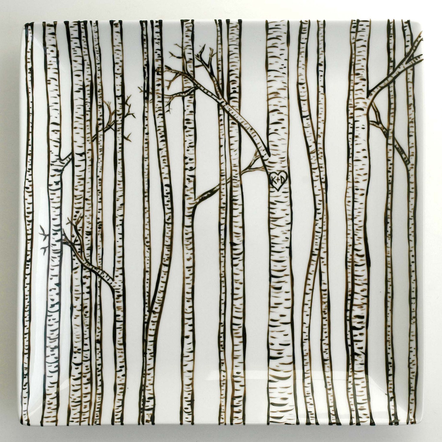 Birch Trees Hand Painted Personalized Wedding and Anniversary Porcelain Platter