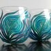 Peacock Feather Wine Glasses - Set of 2 Hand Painted Stemless Glasses - Blue, Green, Purple, Aqua and Gold feathers