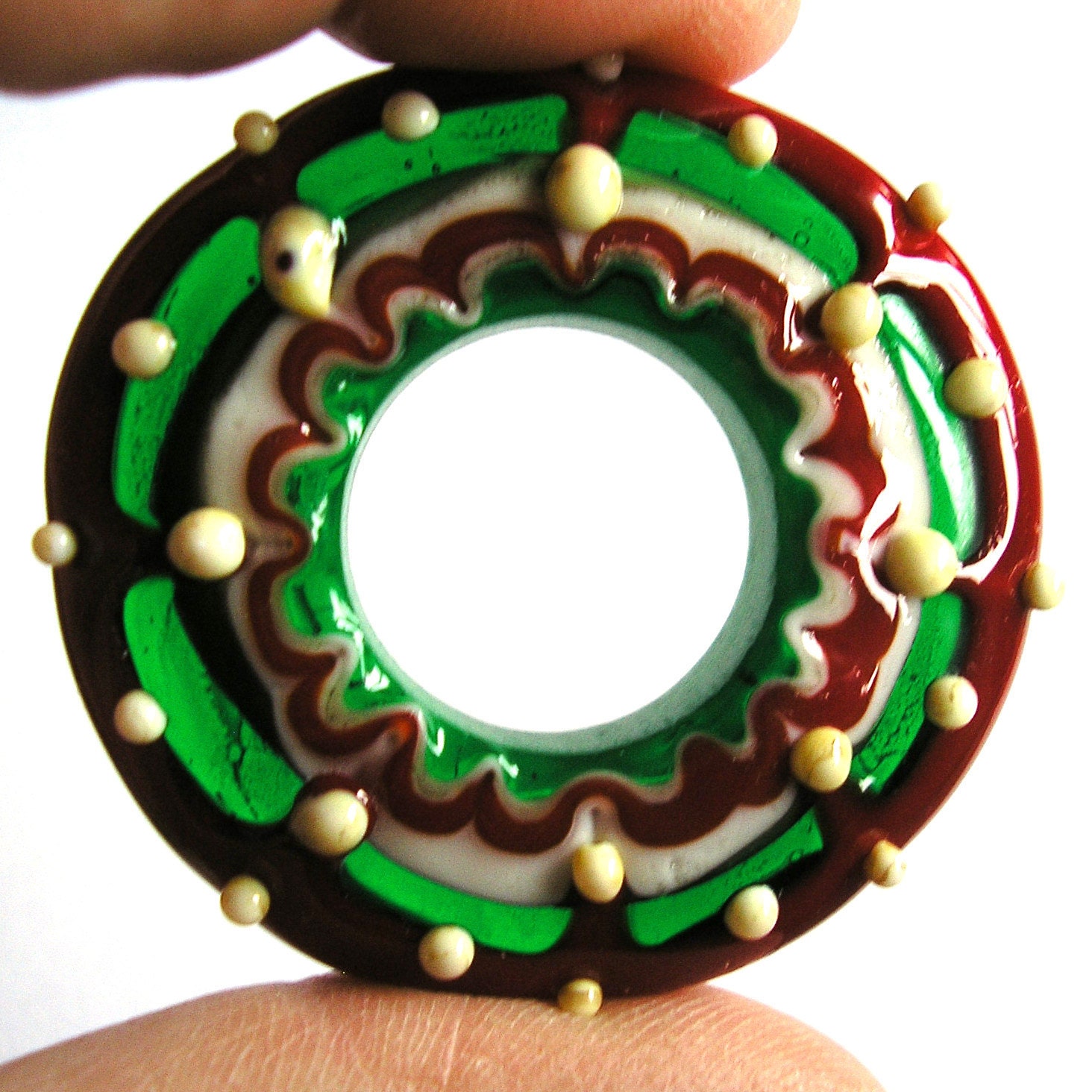 Big Hole Lampwork Christmas Disk Bead