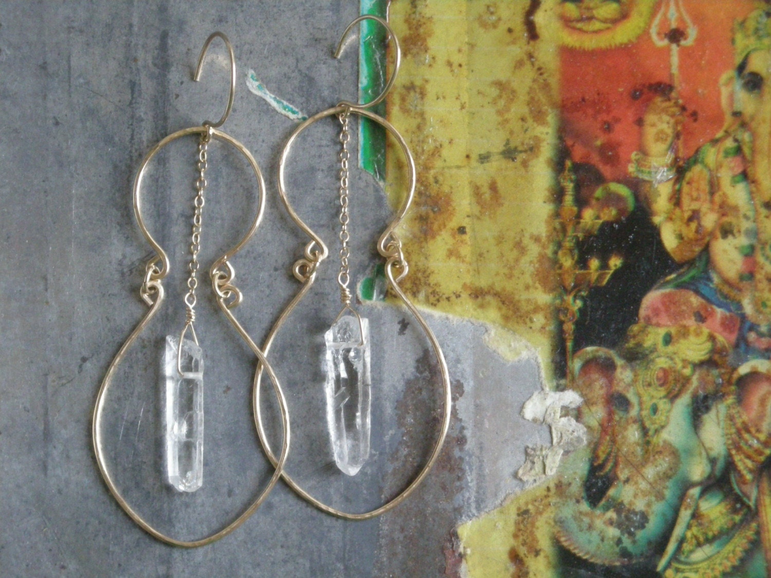 Maya Earrings - gold filled wire w/ raw crystal