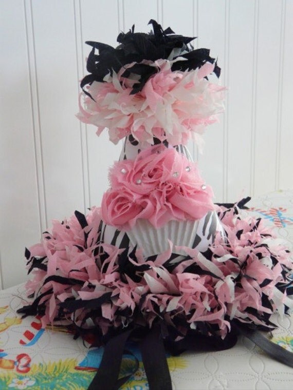 Custom Boutique Pink Zebra Cupcake Birthday Party Hat with bling sprinkles,Photo prop,First Birthday Il_570xn