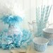 Vintage Cupcake Blue Glitter Birthday Party Hat Package/Kit w/paper straws, baking/favor/ice cream cups
