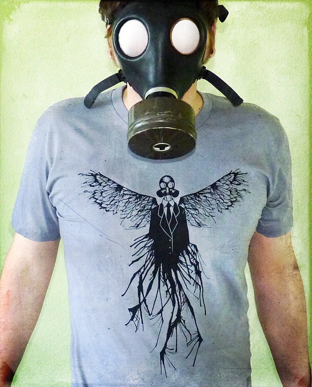 Gas Mask Angel Men's Tshirt - Gasmask Tshirt, Angel T shirt - Apocalyptic Angel Wings Tee Shirt for Men