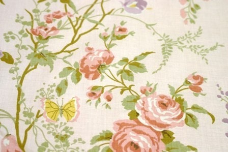 Flowering Vine Vintage Fabric in Pink