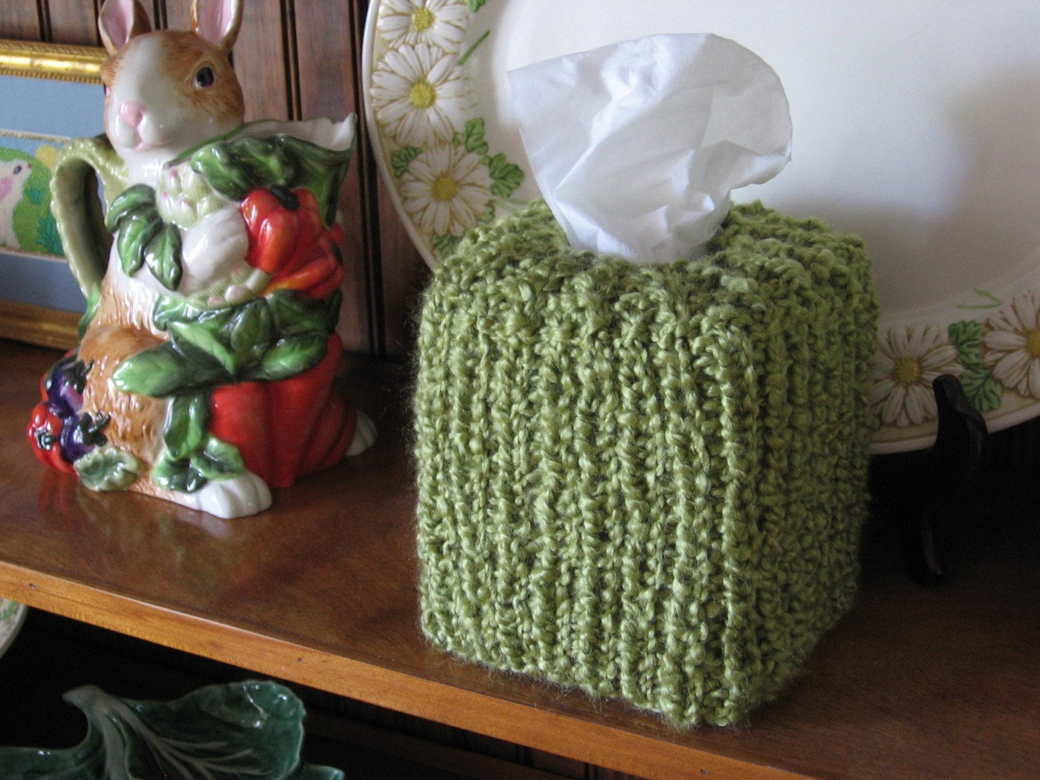 Tissue Cover Hand Knit in Apple Green Yarn