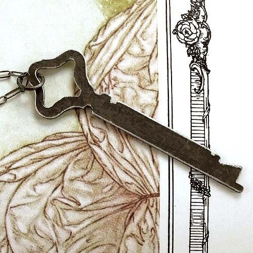Black Key Necklace - Silver Skeleton Key - Industrial Chic - Oxidized - Rustic - Vintage Inspired - Steampunk Jewelry