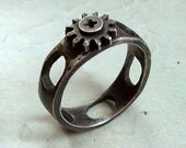 Screw Cap RIng - Size 11 - Black - Sterling Silver - Mini Cog - Oxidized - Industrial Chic - Unisex - Machinist - Nut and Bolt Jewelry