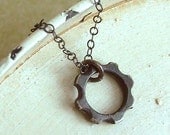 Gear Necklace - Black - Sterling Silver - Oxidized - Industrial Chic - Miniature - Rustic - Steampunk - Gear Charm - Mini Gear Necklace