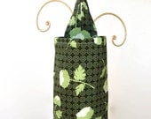 Grocery Bag Dispenser, Ginseng Thyme in Green Fabric Plastic Grocery Bag Holder