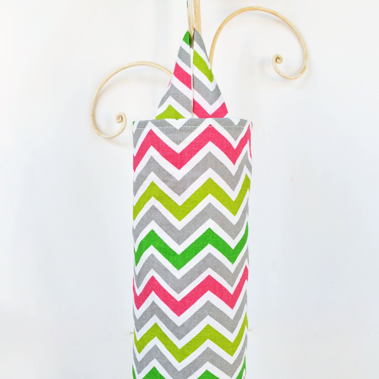 Fabric Cloth Plastic Grocery Bag Holder Chevron Grey by ablemabel