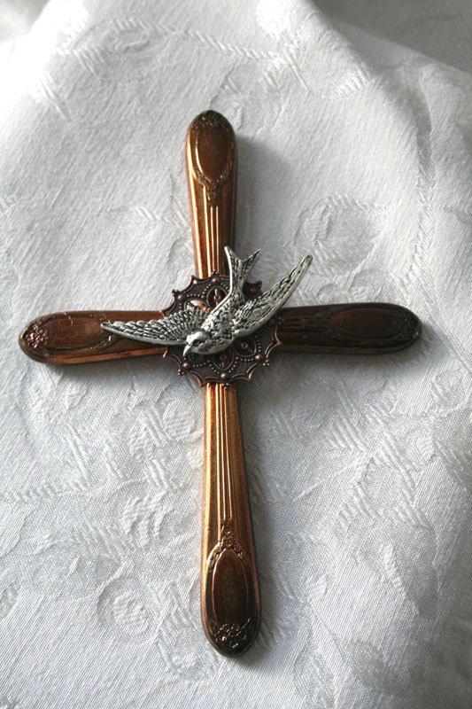 Knife Handle Cross in Brown With Dove