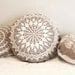 Large Country cottage round doily pillow made of antique hand loomed fabric and vintage doily- decorative accent pillow