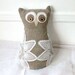 Shabby chic Owl cushion made of antique hand loomed fabric and vintage doily- decorative accent pillow