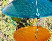 Bird feeder blue and yellow Eco Friendly upcycled hanging birdfeeder, recycled