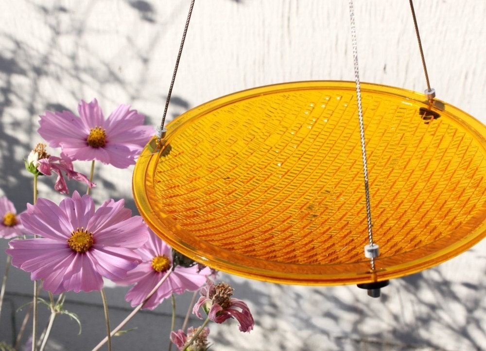 8" wide glass Bird Feeder, Eco Friendly materials hanging style birdfeeder