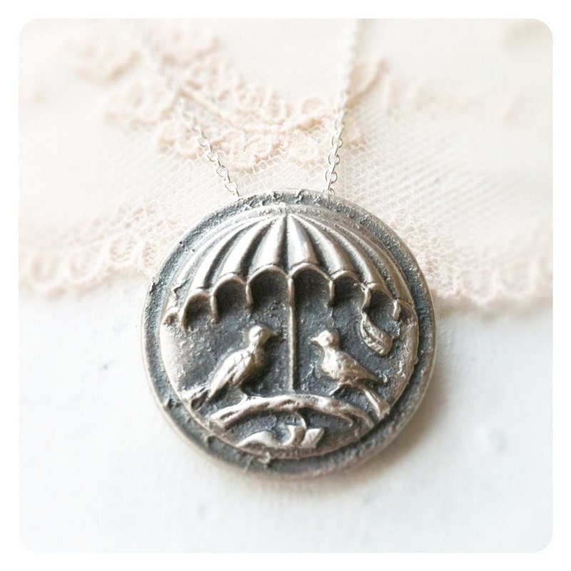 pendant love birds umbrella sterling silver necklace