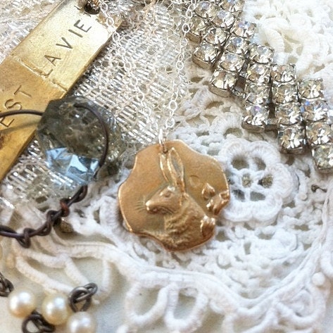 sterling or bronze rabbit necklace